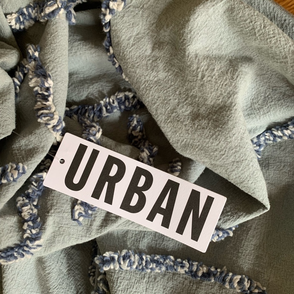 UO blue margot tufted shower curtain